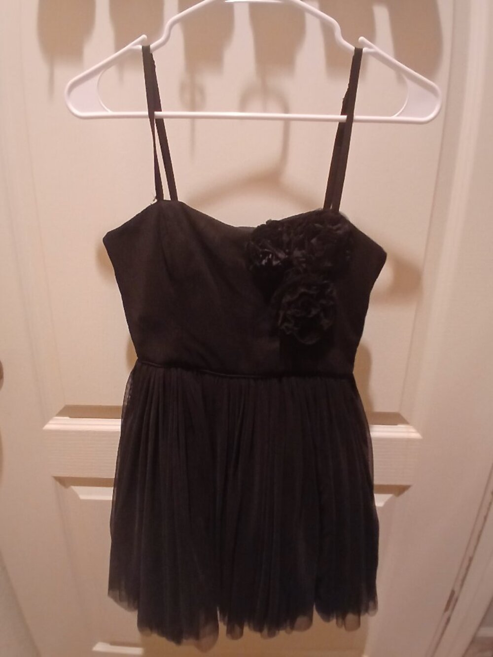 137 Forever 21 Black Tulle Tutu Mini Dress Rosette Floral Spaghetti Strap M